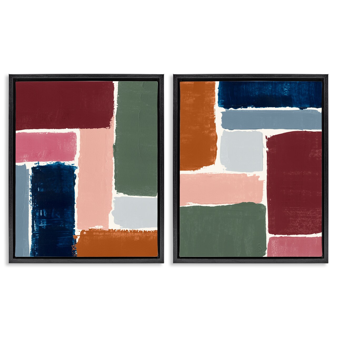 Stupell Industries Abstract Modular Color Block 2 pc Framed Floater Canvas Wall Art Set Design by Victoria Barnes